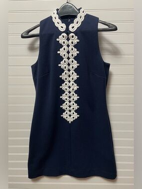 Lily Pulitzer Calista Navy Sleeveless Shift Dress with White Trim Small S